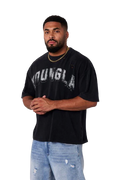 YOUNGLA Vintage Wash Graphic Oversized T-Shirt – Black