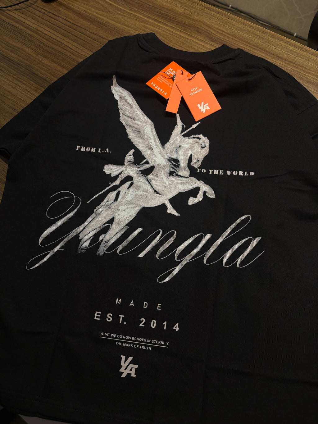 YOUNGLA Pegasus Oversized Graphic T-Shirt – Black