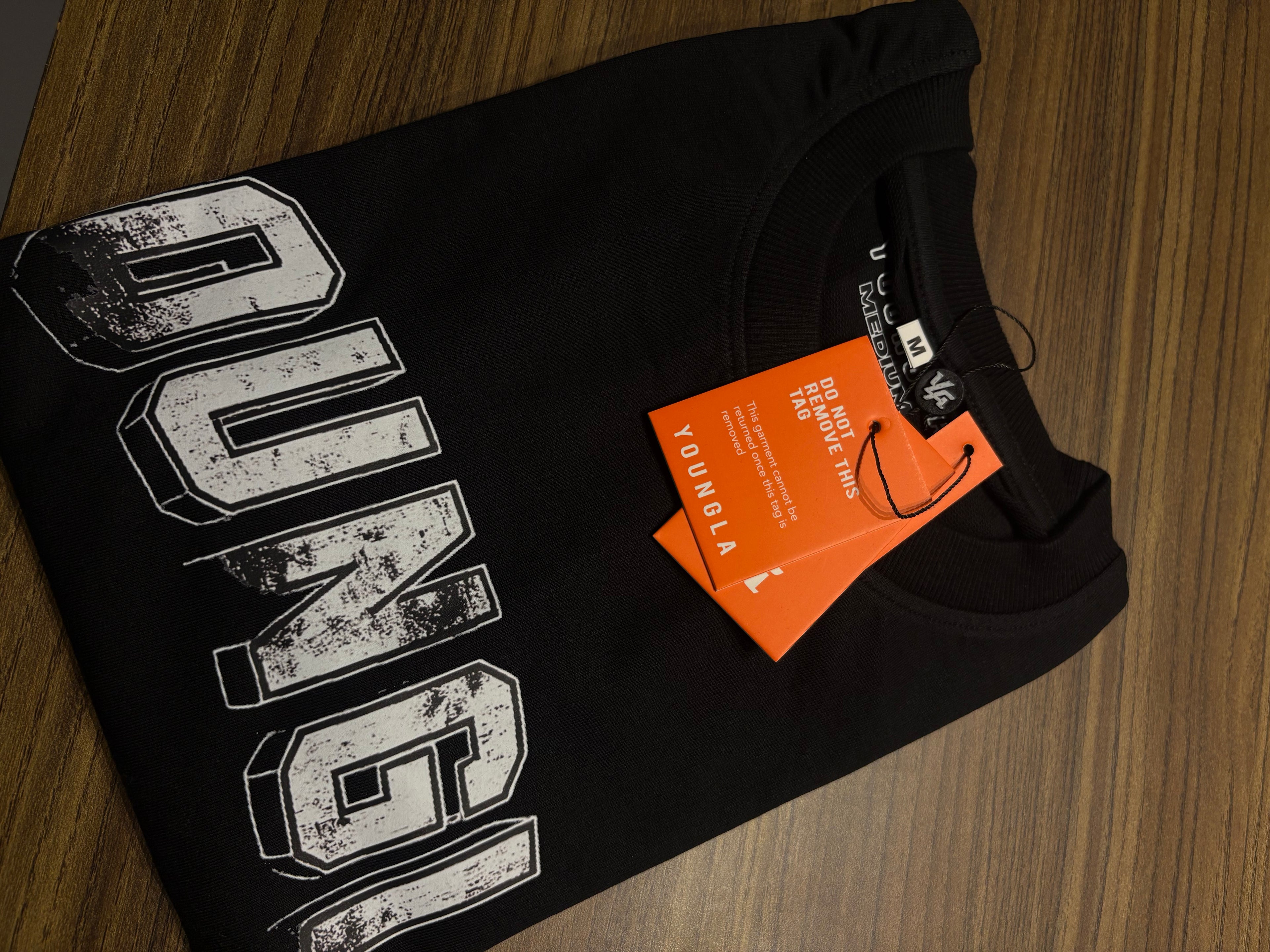 YOUNGLA Vintage Wash Graphic Oversized T-Shirt – Black
