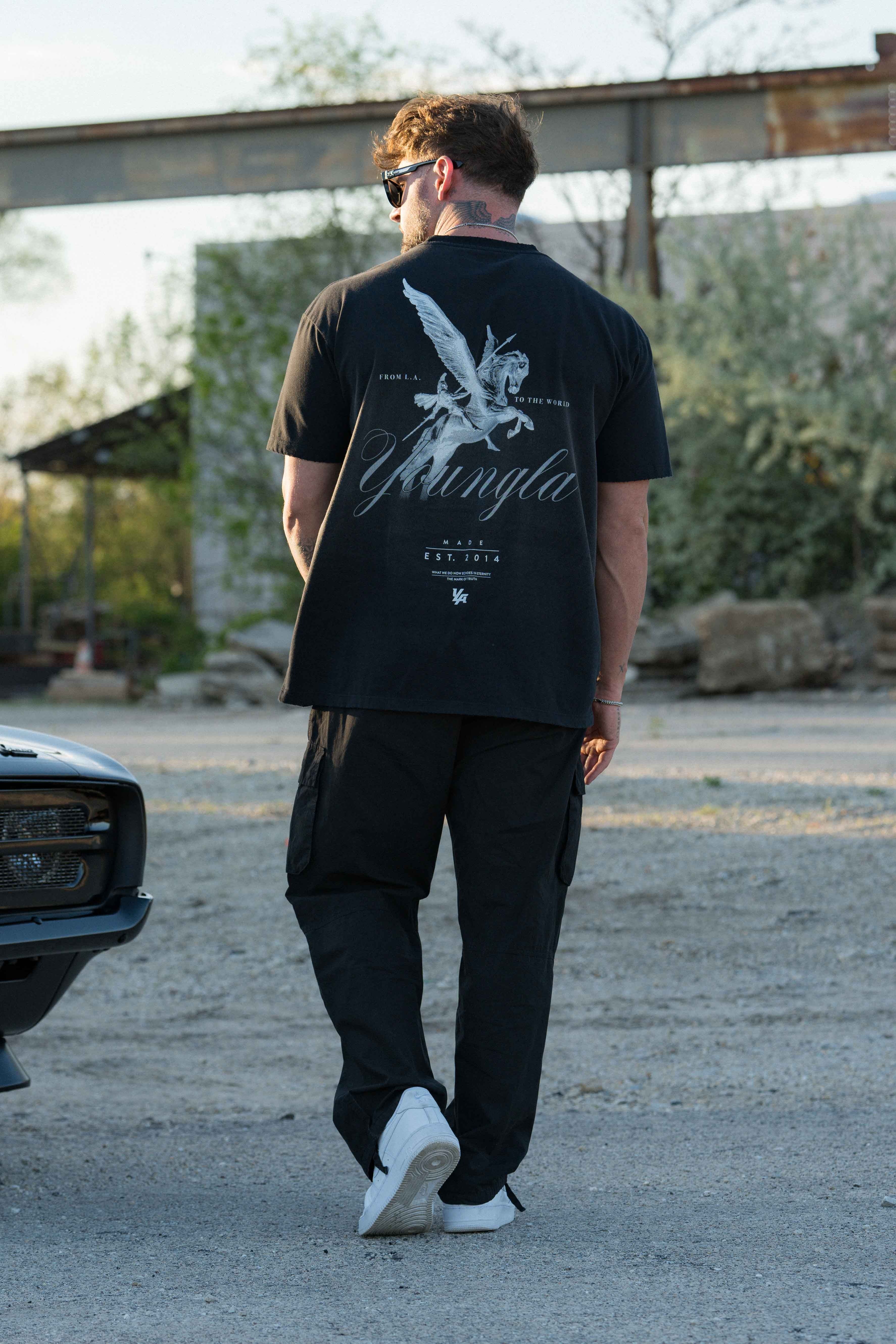 YOUNGLA Pegasus Oversized Graphic T-Shirt – Black