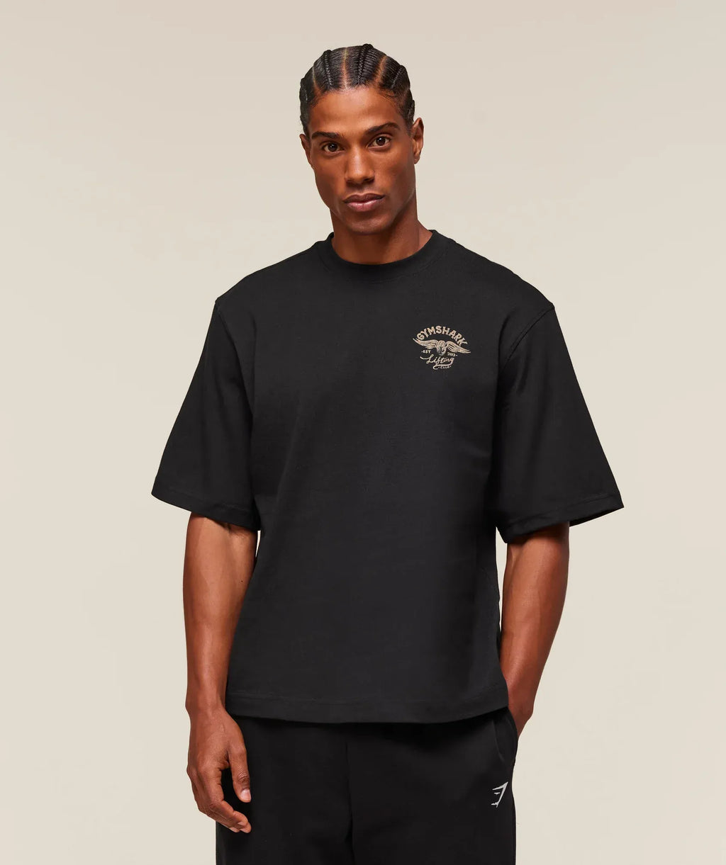 GS Lifting Club Oversized Graphic Tee – Black