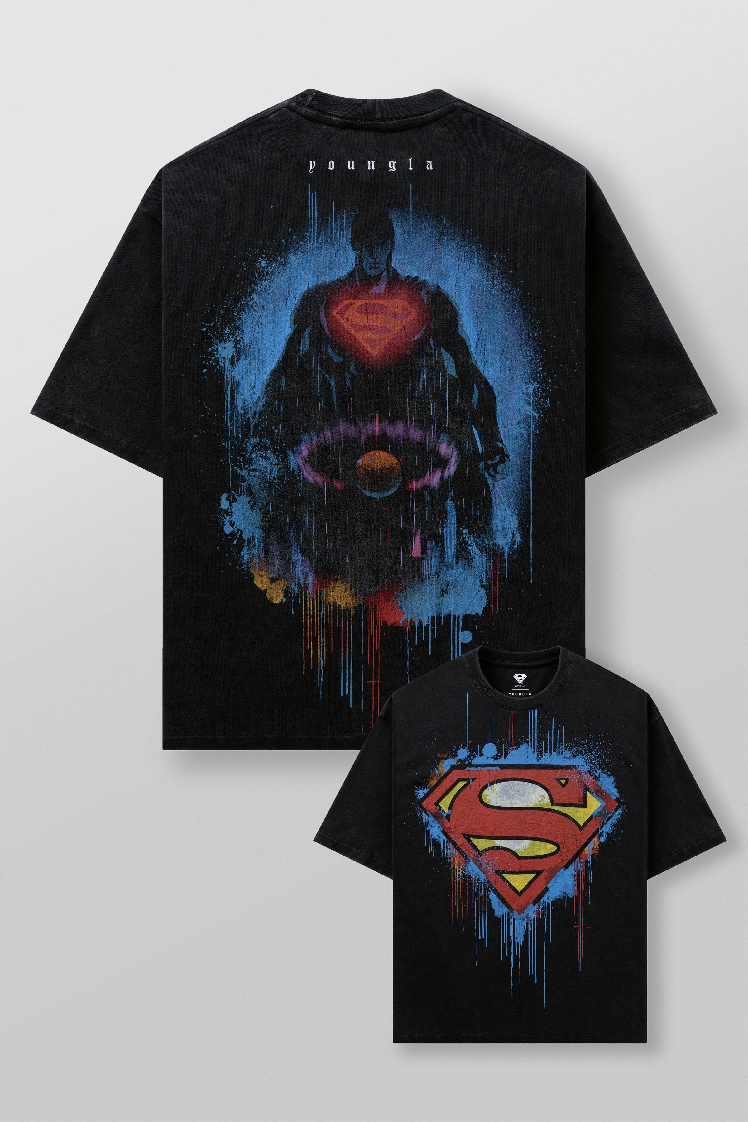 YOUNGLA x Superman Oversized Graphic T-Shirt – Black
