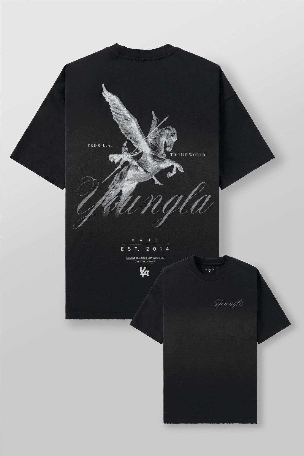 YOUNGLA Pegasus Oversized Graphic T-Shirt – Black