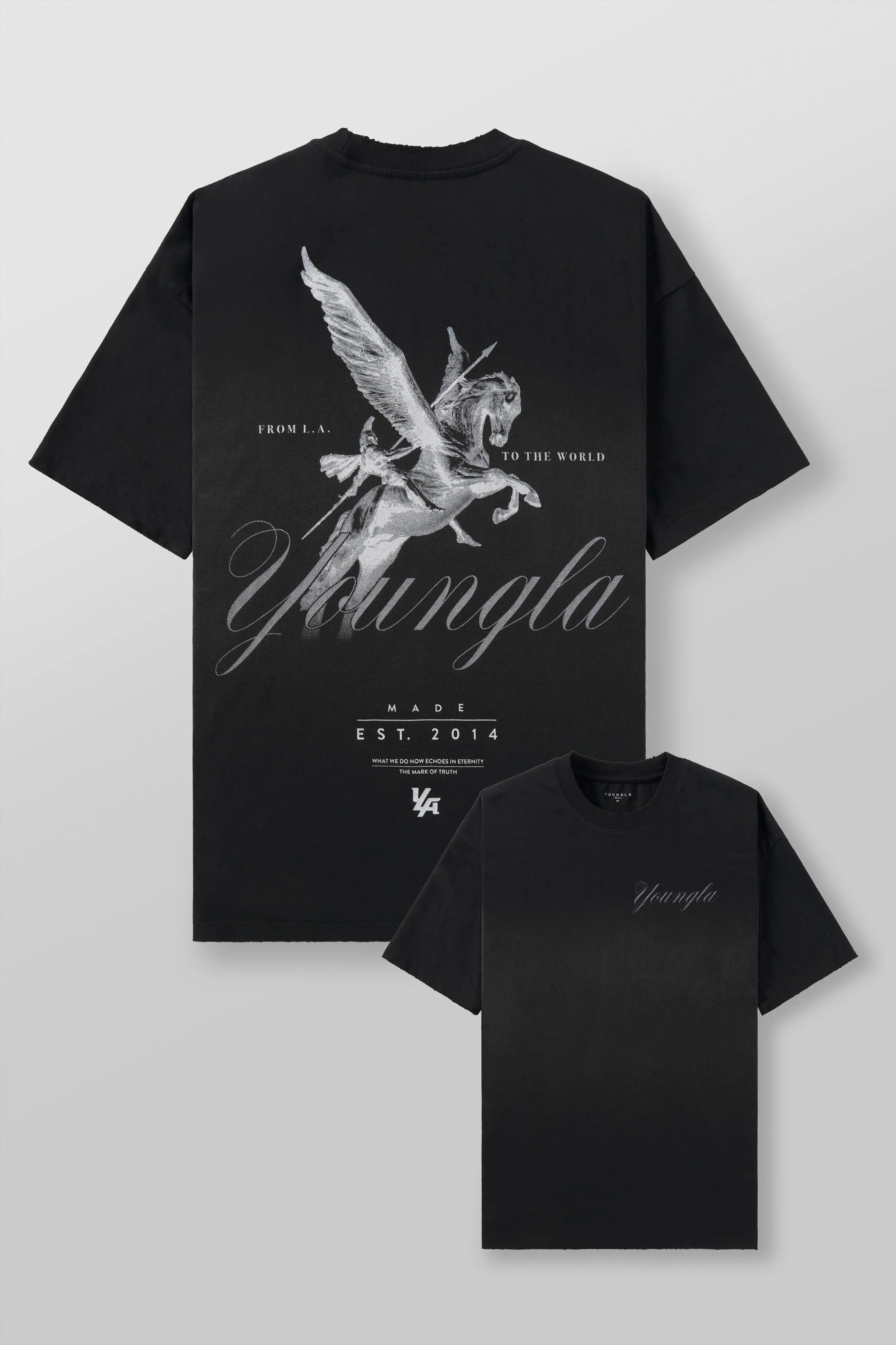 YOUNGLA Pegasus Oversized Graphic T-Shirt – Black
